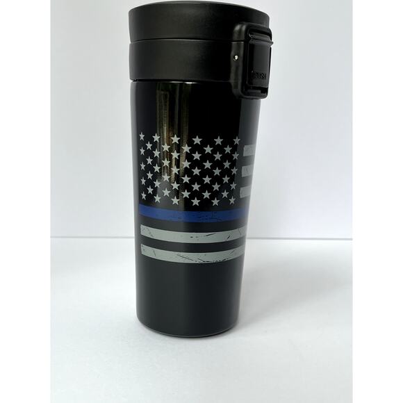 Thin Blue Line Law Enforcement American Flag 12 Ounce Vacuum Tumbler - Picture 4 of 10